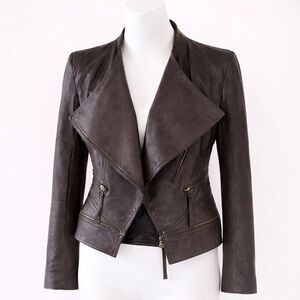 McGinn Magpie Convertible Leather Moto Jacket Zip-Off Hem Crop M